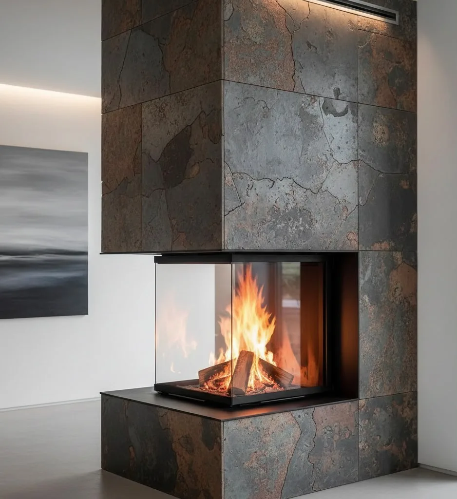 Inspiration: Moderner dreiseitiger Kamin